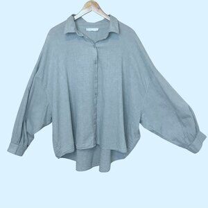 OAK + FORT Blue Gray Oversized Button Blouse M/L Minimalist Cotton Lagenlook